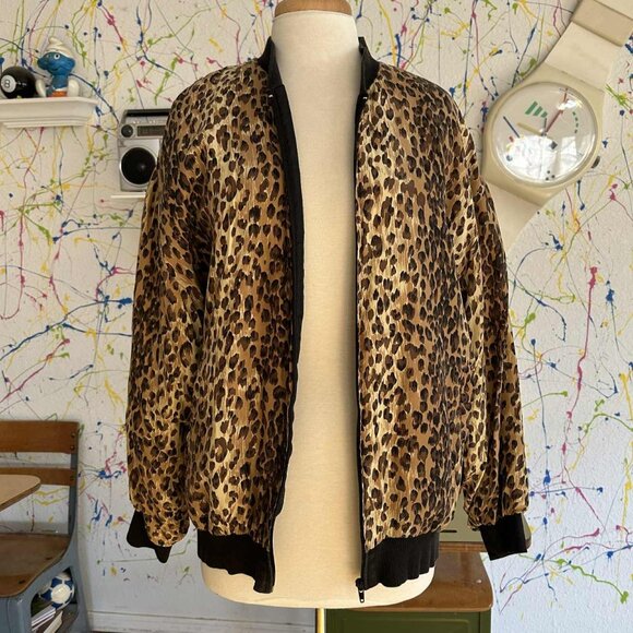 Silk Club Leopard Jacket Size Large 100% Silk Washable Fully Lined - Picture 2 of 9
